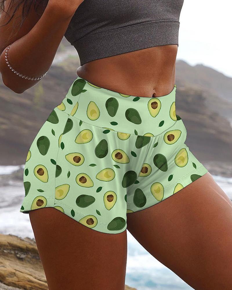 

Avocado Print Skinny Active Shorts, Green