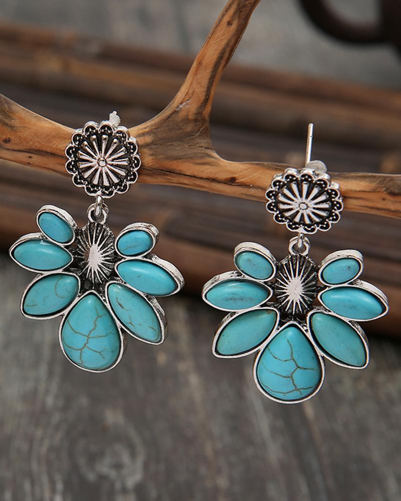 

1Pair Turquoise Floral Shaped Drop Earrings, Green