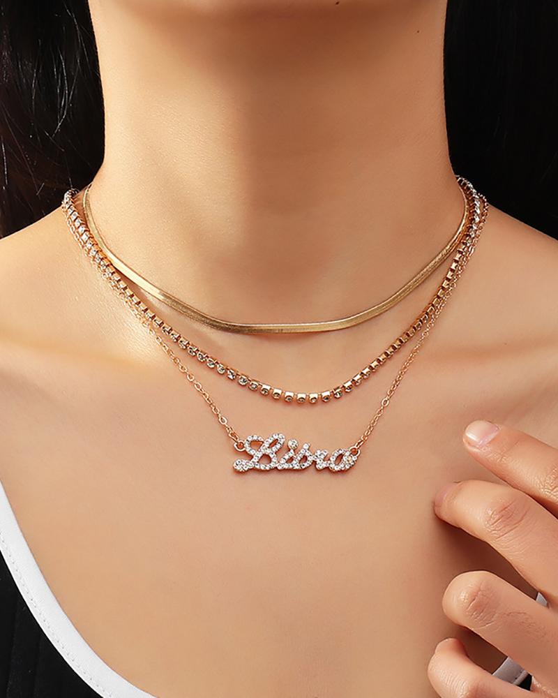 

Letter Pattern Studded Layered Necklace, Style5