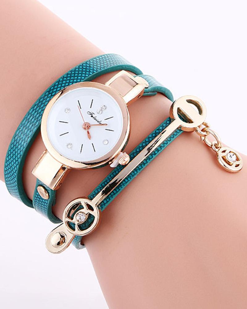 

1pc Geometric Tassel Design Bangle Quartz Watch, Turquoise blue