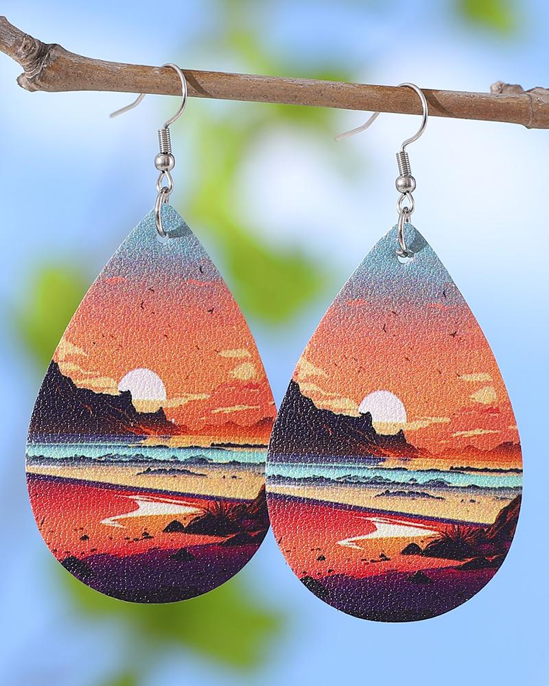 

1Pair Sunset Landscape Waterdrop Hook Earrings, Orange