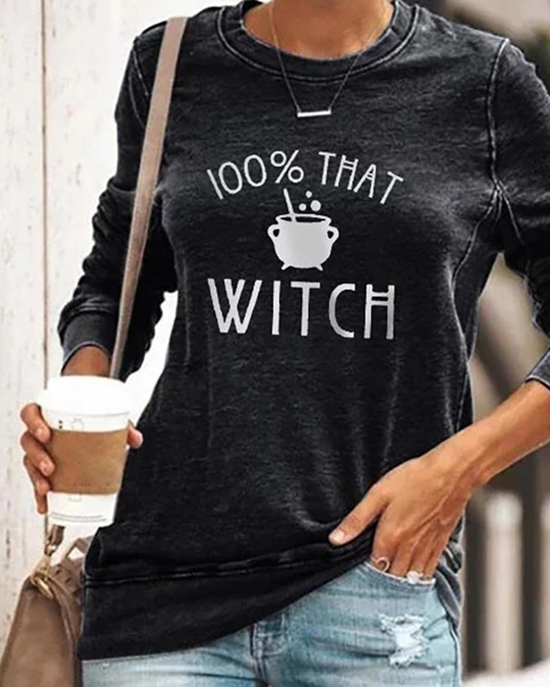 

Halloween Letter Print Long Sleeve Casual Sweatshirt, Black