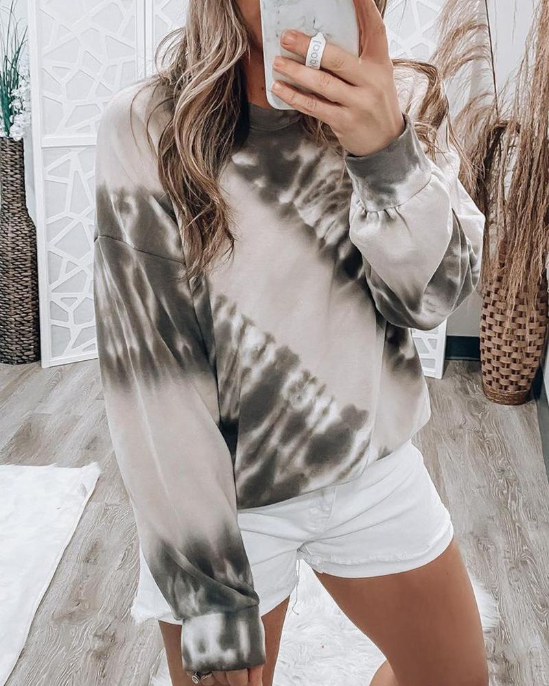 

Tie Dye Print Long Sleeve Top, Brown