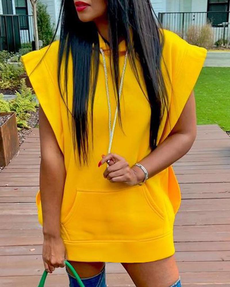 

Pocket Detail Drawstring Hooded Sweatshirt Dress, Yellow