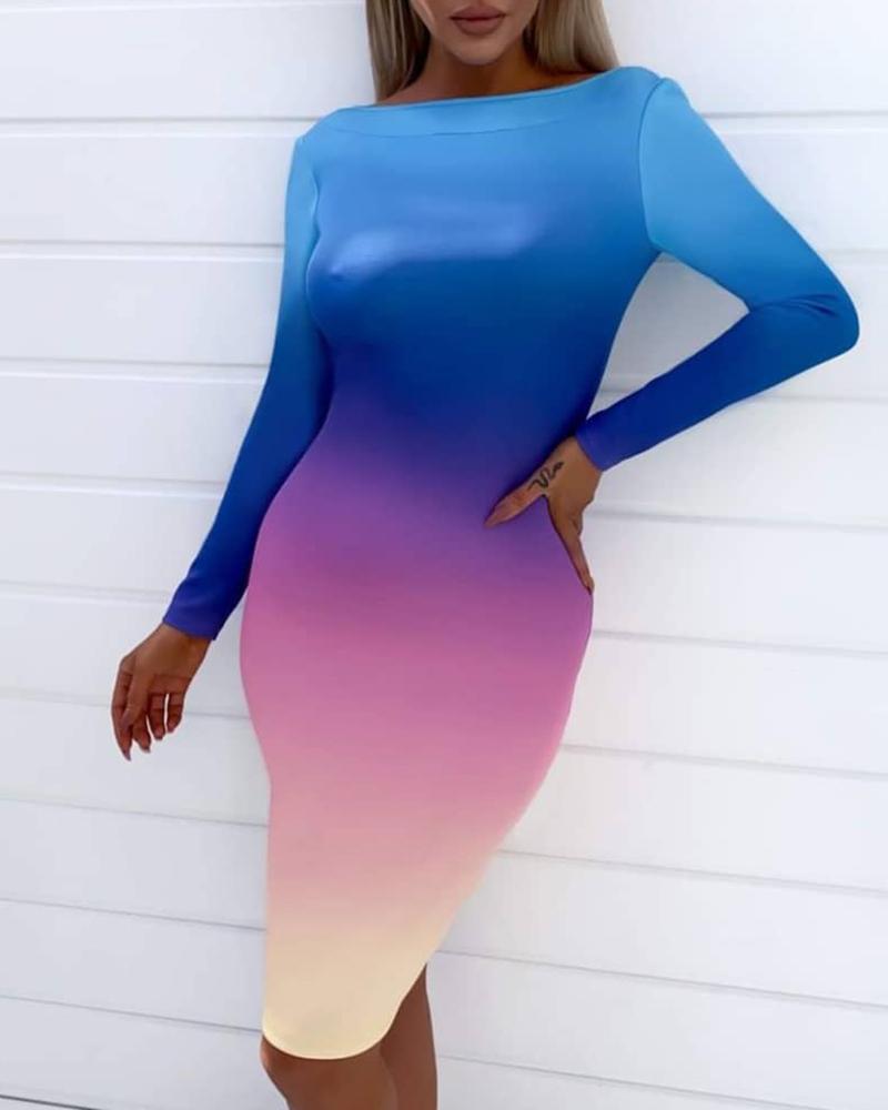 

Long Sleeve Ombre Colorblock Bodycon Dress, Multicolor