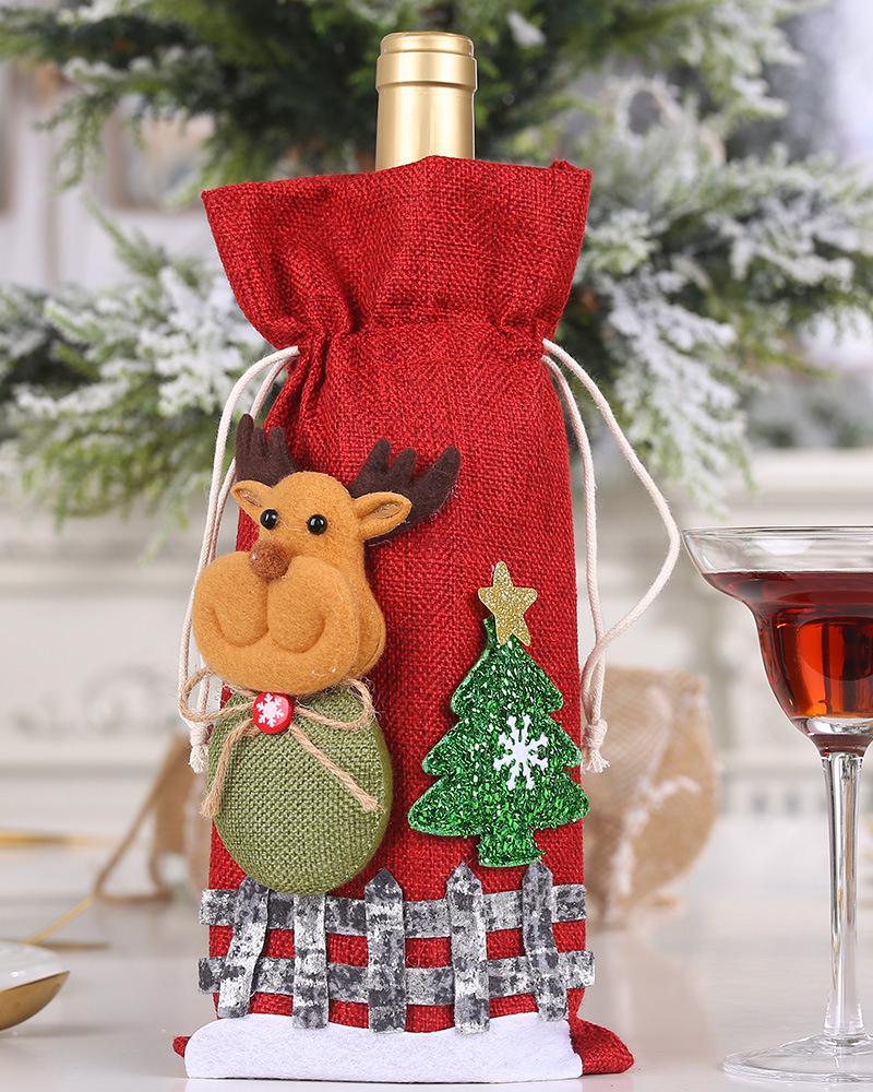 

1pc Christmas Elk Bear Santa Tree Pattern Bottle Cover Wine Bag Party Gift Decoration, Style3