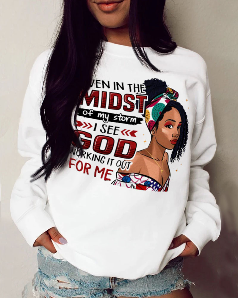 

Plus Size Figure Letter Print Long Sleeve Sweatshirt, White