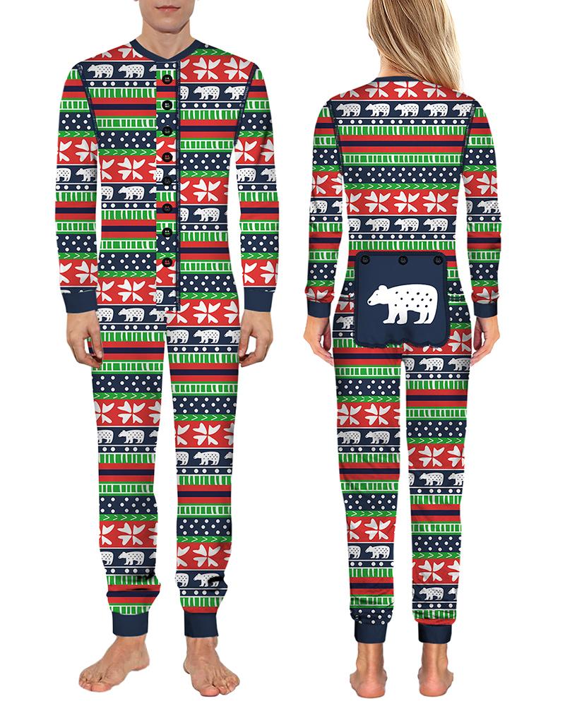 

Christmas Mixed Print Functional Family Pajamas For Dad, Green