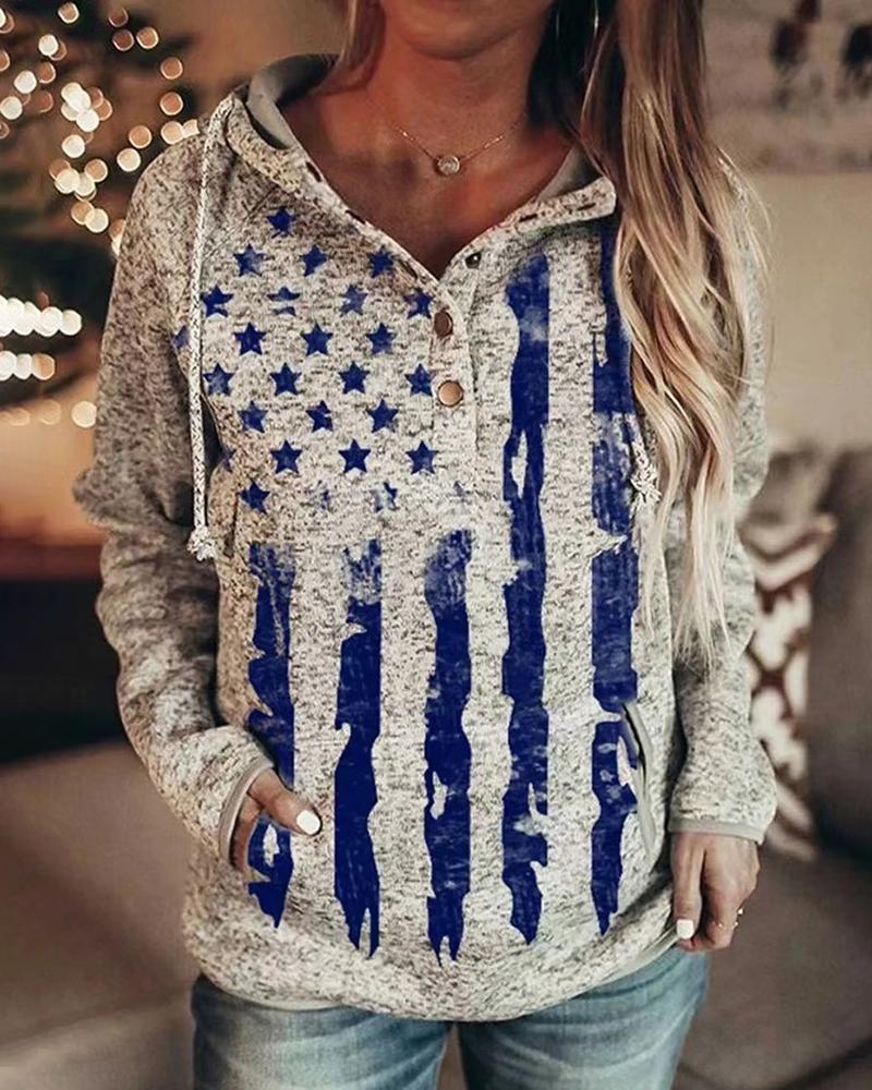 

Independence Day American Flag Print Hooded Top, Blue
