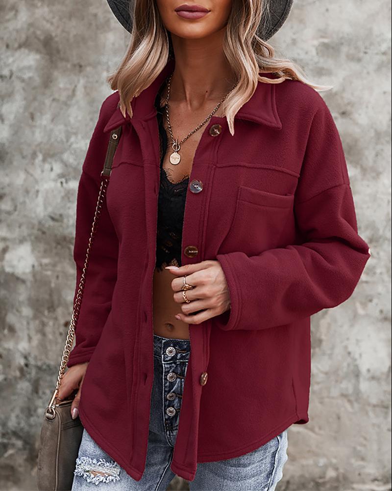 

Long Sleeve Buttoned Pocket Design Coat, Red