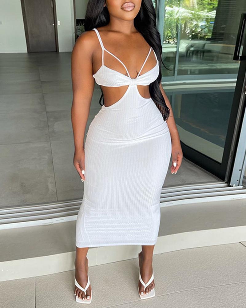 

Spaghetti Strap Slit Cutout Midi Dress, White
