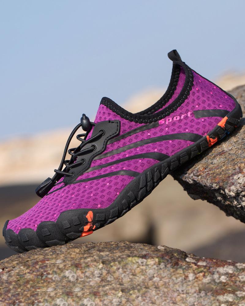 

Letter Polka Dot Pattern Lace-up Sneakers, Purple