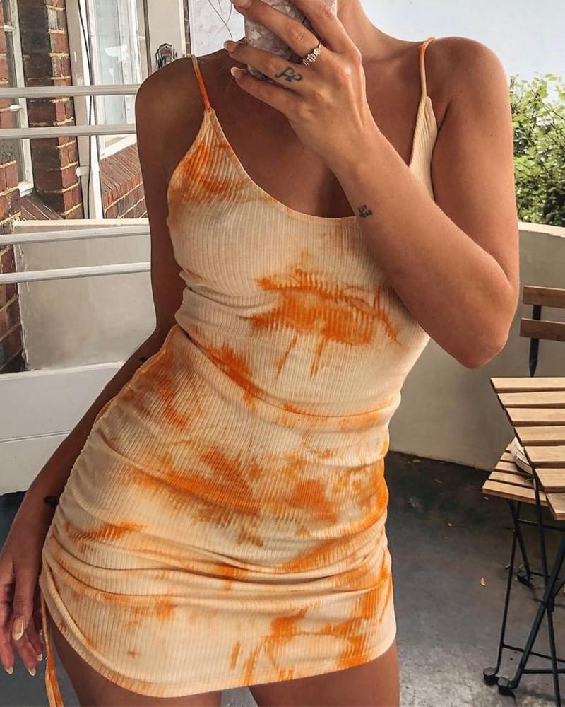 

Ribbed Bodycon Cami floral Dress, Orange