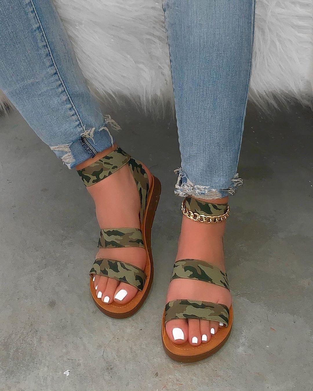 

Double Strap Slingback Sandals, Camoflage