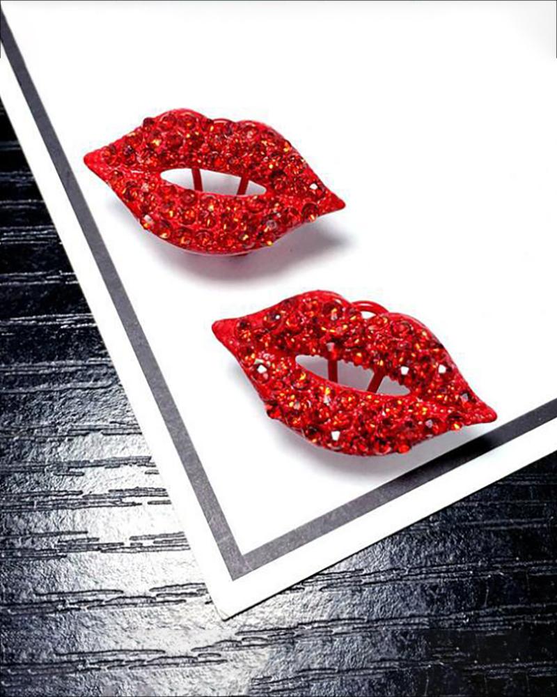 

Studded Lip Pattern Earrings, Red