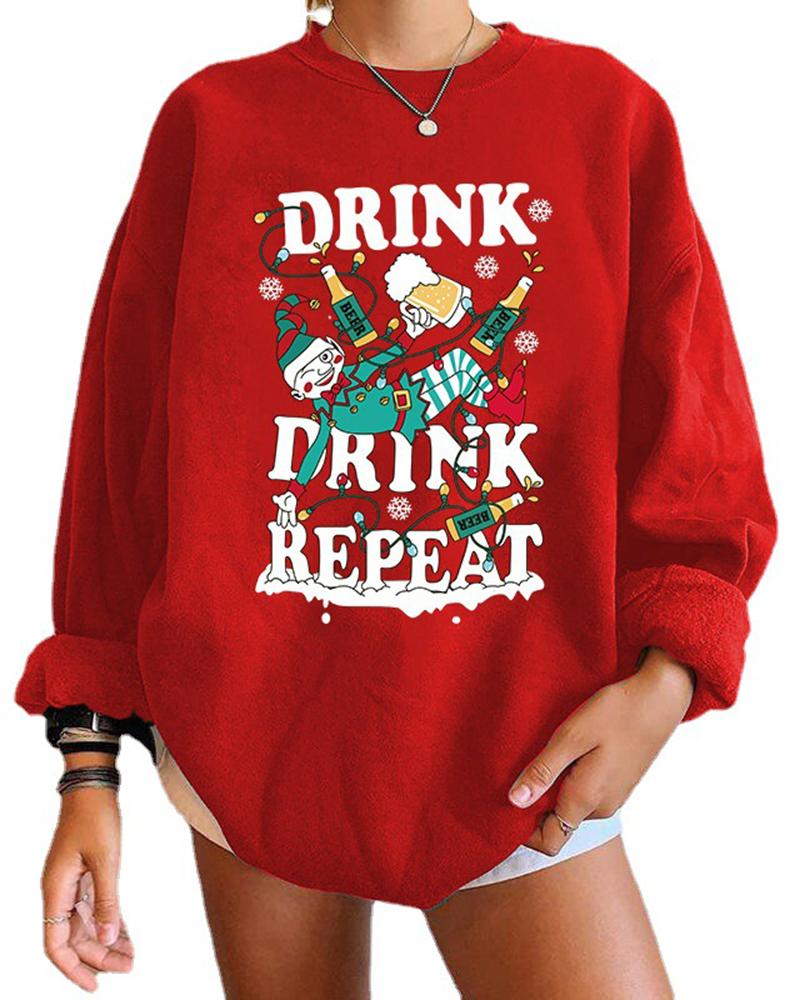

Christmas Elf Letter Print Long Sleeve Sweatshirt, Red