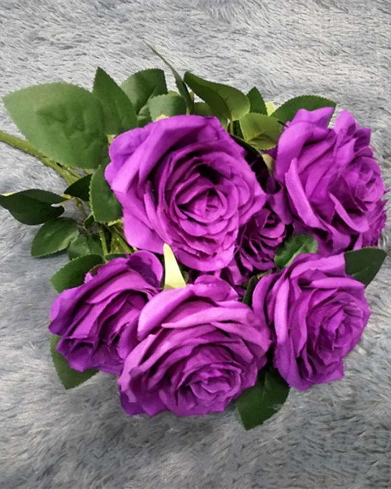 

Artificial Flowers Silk Roses Fake Bridal Wedding Bouquet for Home Garden Party Floral Decor 10 Pcs, Dark purple