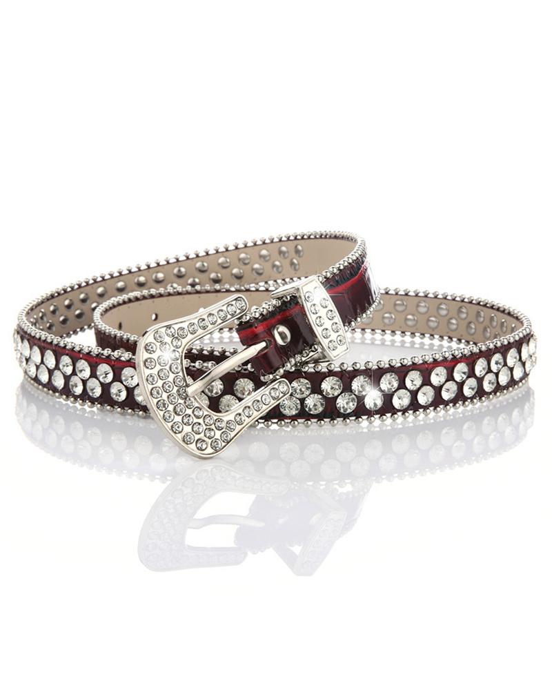 

Studded Rhinestone Buckled Fashionable Hot Belt, Red