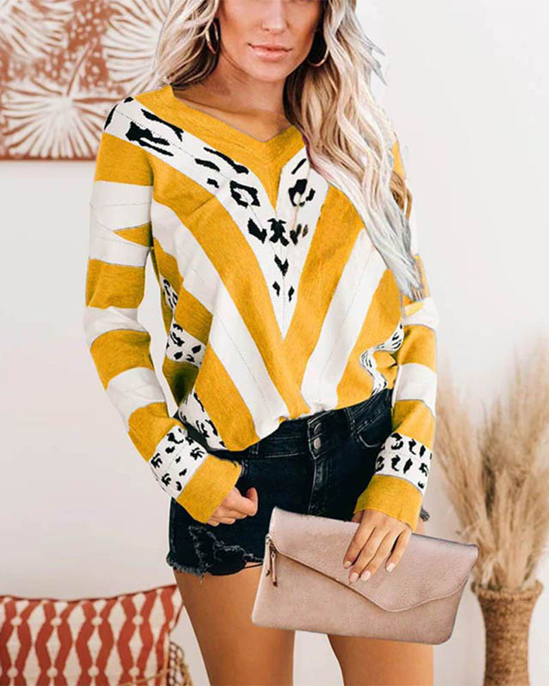

Chevron Leopard Print Long Sleeve Top, Yellow