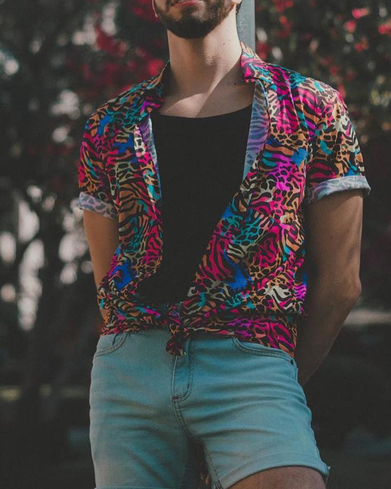 

Multicolor Leopard Print Short Sleeve T-shirt
