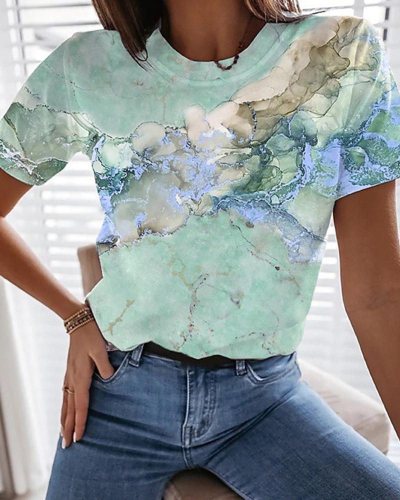 

Marble Print Short Sleeve T-shirt, Green