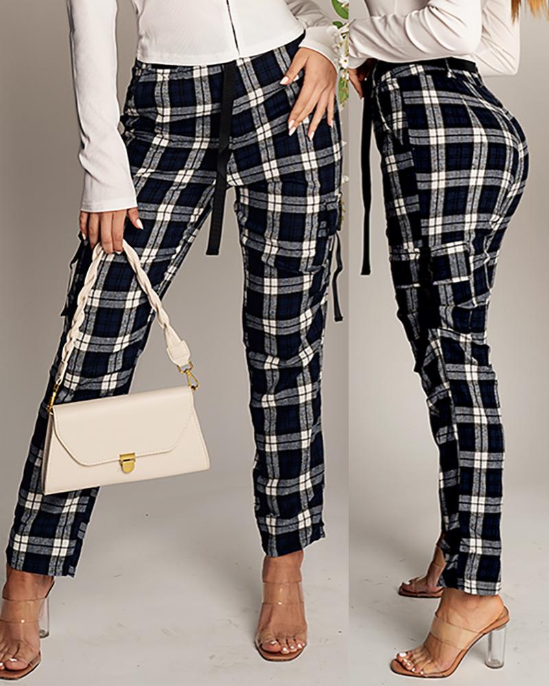 

Plaid Pocket Design Cargo Pants, Black
