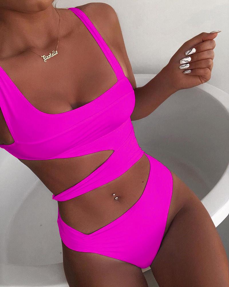 

Cutout Asymmetrical Sleeveless One Piece Swimsuit, Hot pink