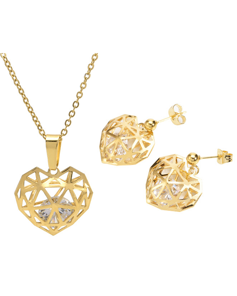 

2pcs Valentine's Day Hollow Out Heart Shaped Necklace & Drop Earrings Jewelry Set, Gold
