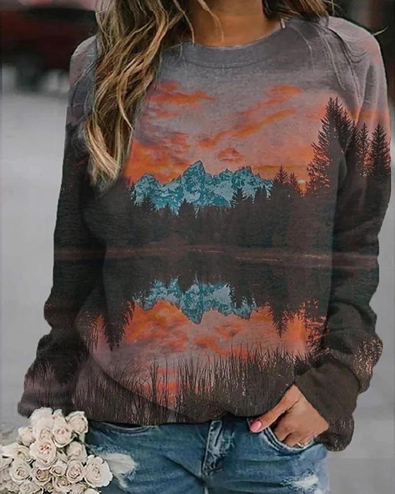 

Floral / Butterfly / Galaxy / Landscape Print Long Sleeve Top, Style4