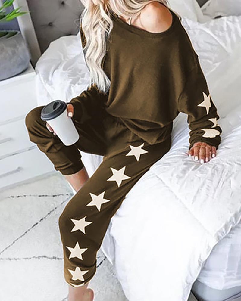

Star Print Top & Pants Pajamas Sets, Brown