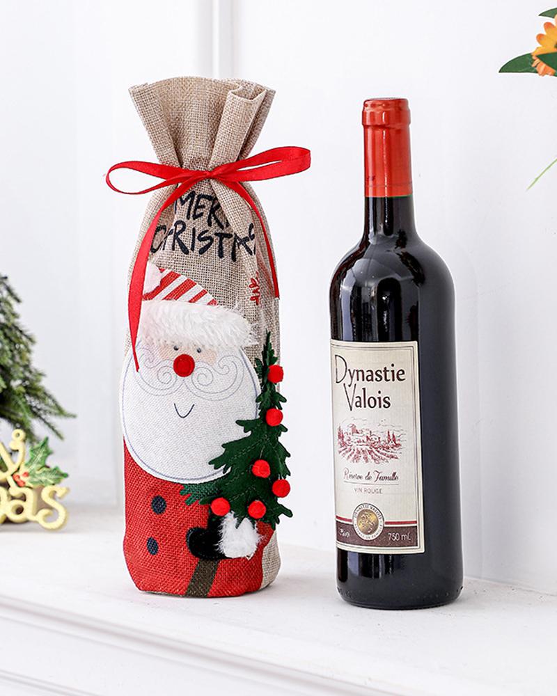 

1pc Christmas Burlap Wine Bag Santa Claus Snowman Drawstring Wine Bottle Cover Holiday Christmas Decoration Ornament Party Supplies, Style2