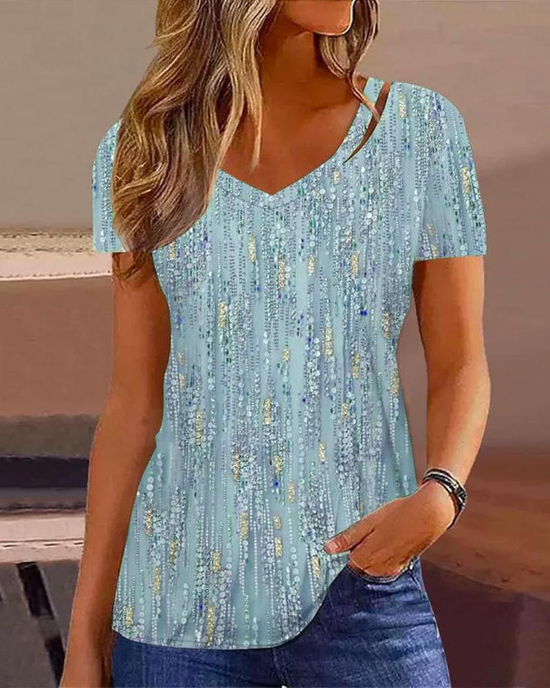 

Abstract Print Cutout Casual Top, Blue