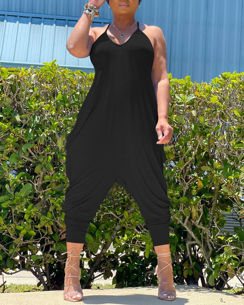 

Halter Sleeveless Racerback Harem Jumpsuit, Black