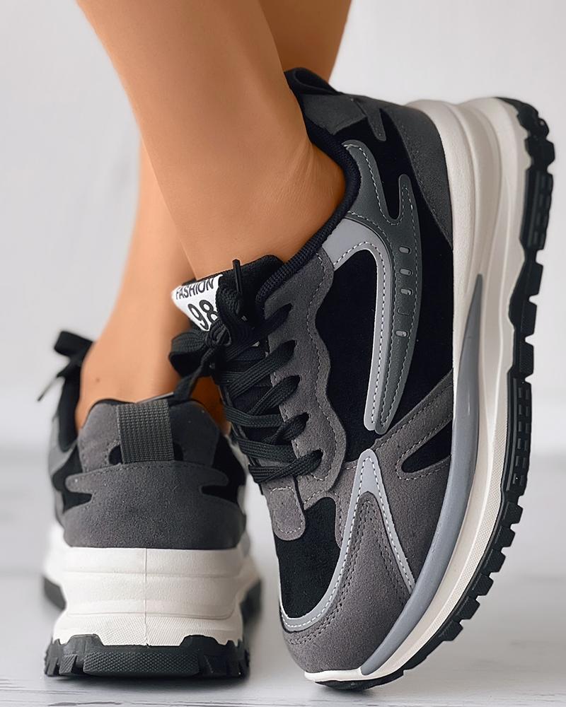 

Colorblock Lace-up Muffin Sneakers, Black