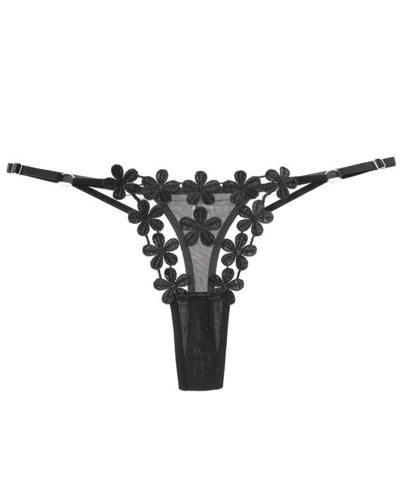 

Guipure Lace Mesh Patch Thong Panty, Black