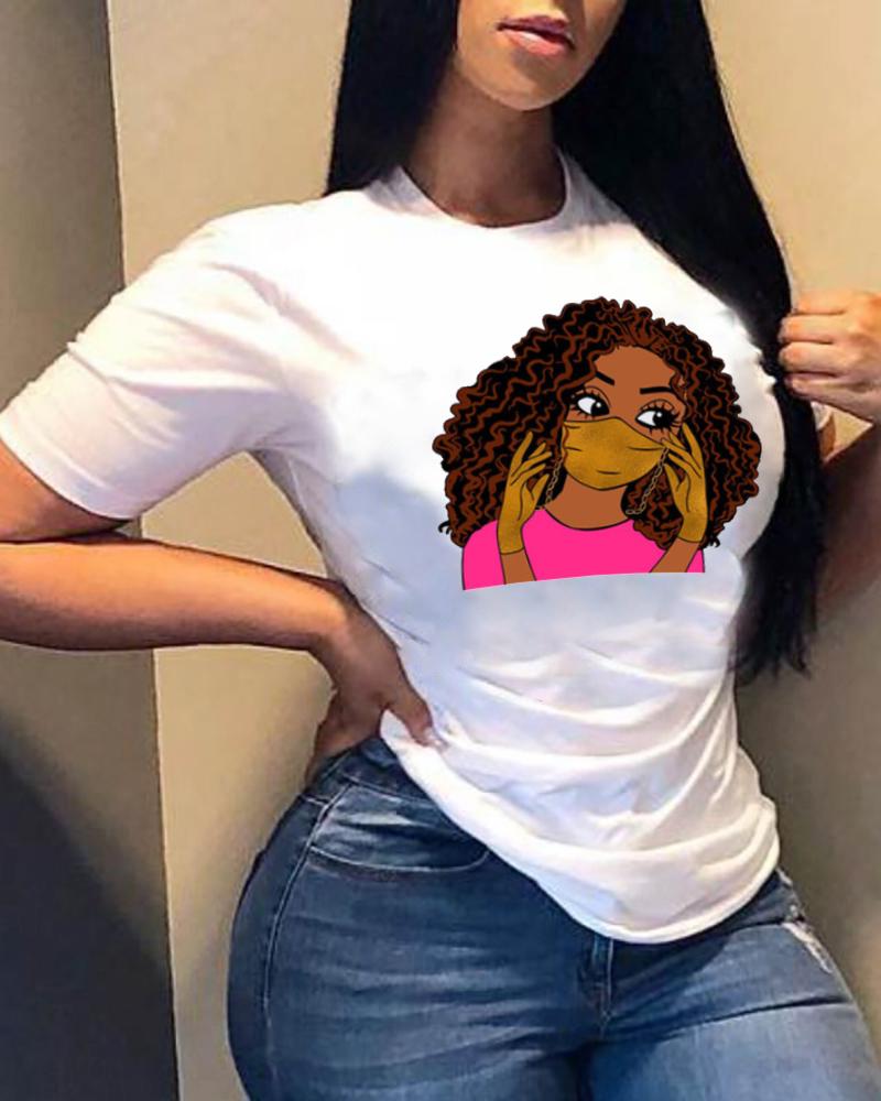 

Cartoon Print Short Sleeve T-shirt, Style3