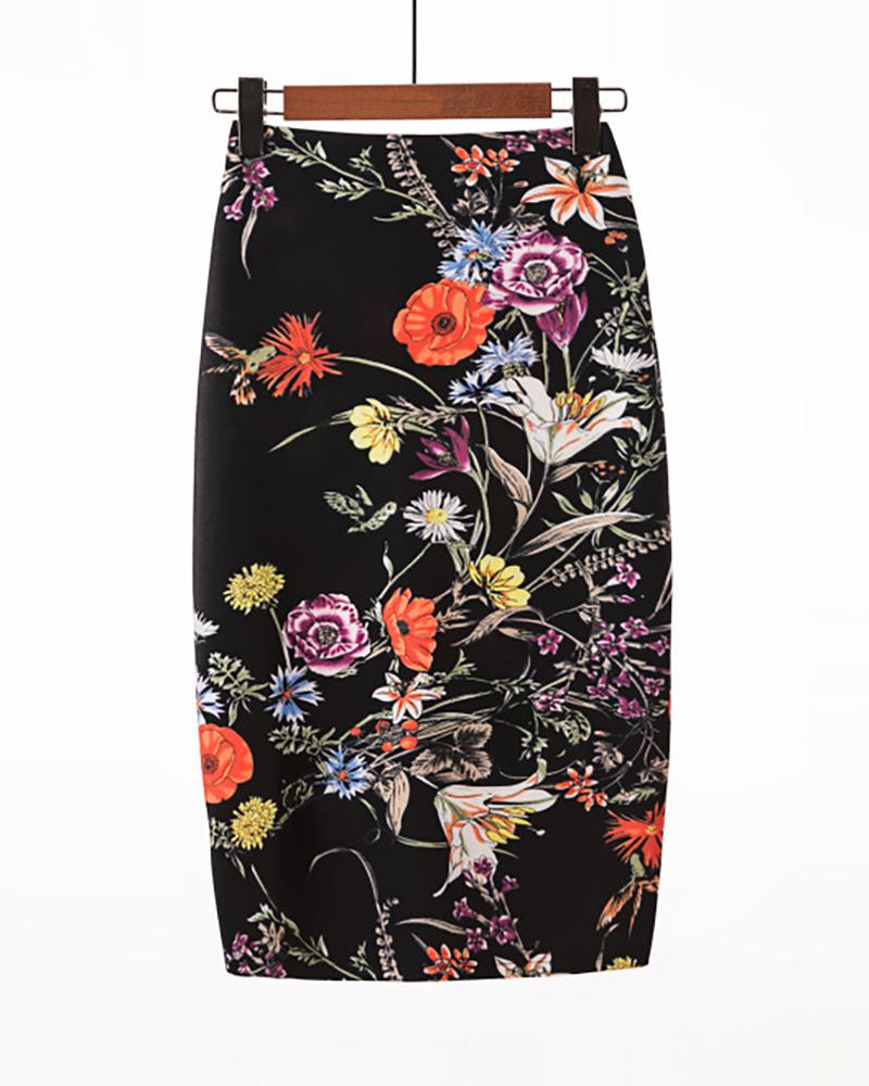 

Floral Print High Waist Pencil Skirt, Style2