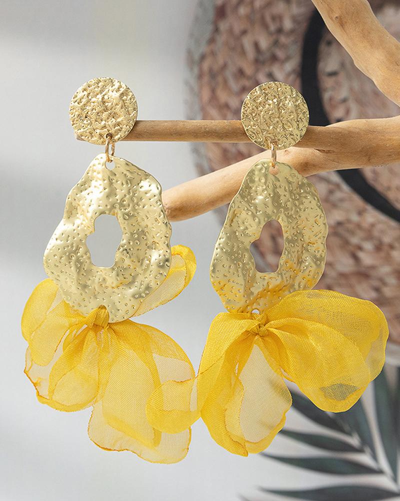 

1 paire de boucles d'oreilles pendantes en maille transparente ajourée, Yellow