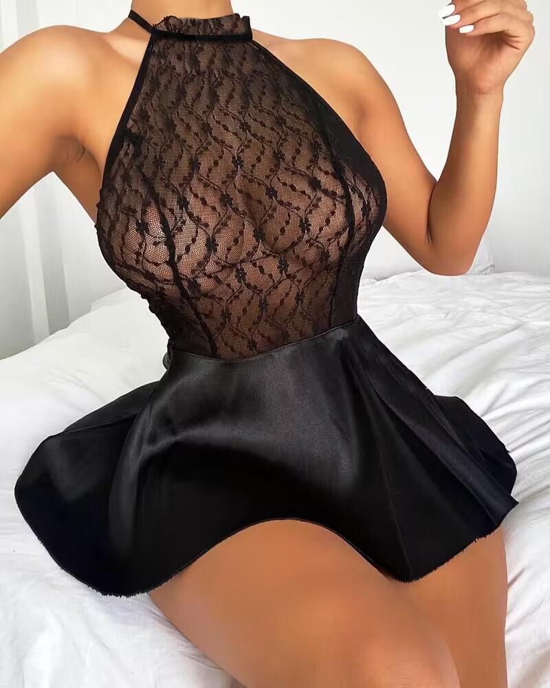 Kaufen Bowknot Decor Backless Halter Lace Babydoll. Bild