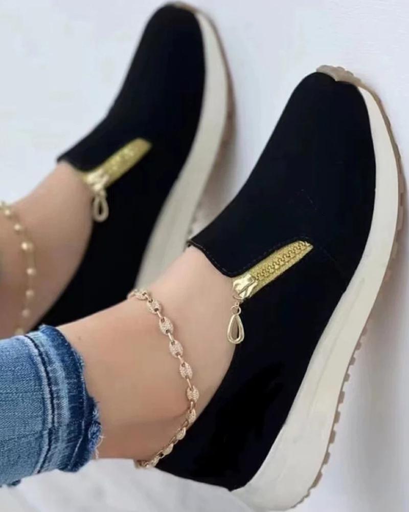 

Zipper Design Slip-on Sneakers, Black