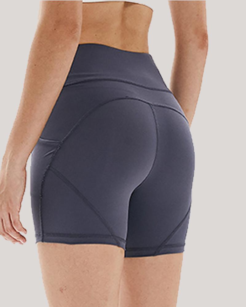 

High Waist Side Pockets Sporty Shorts, Dark blue