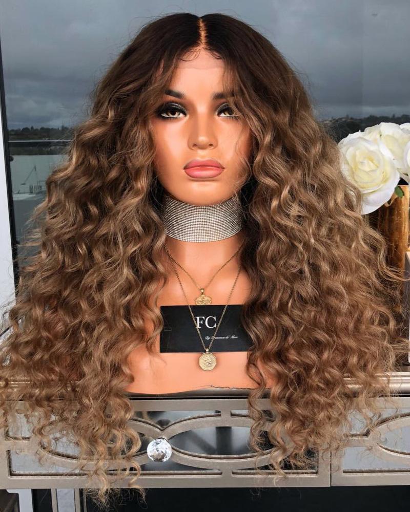 

Long Curly Hair Wig Natural Looking Middle Part Full Wig Synthetic Wavy Wigs, Brown