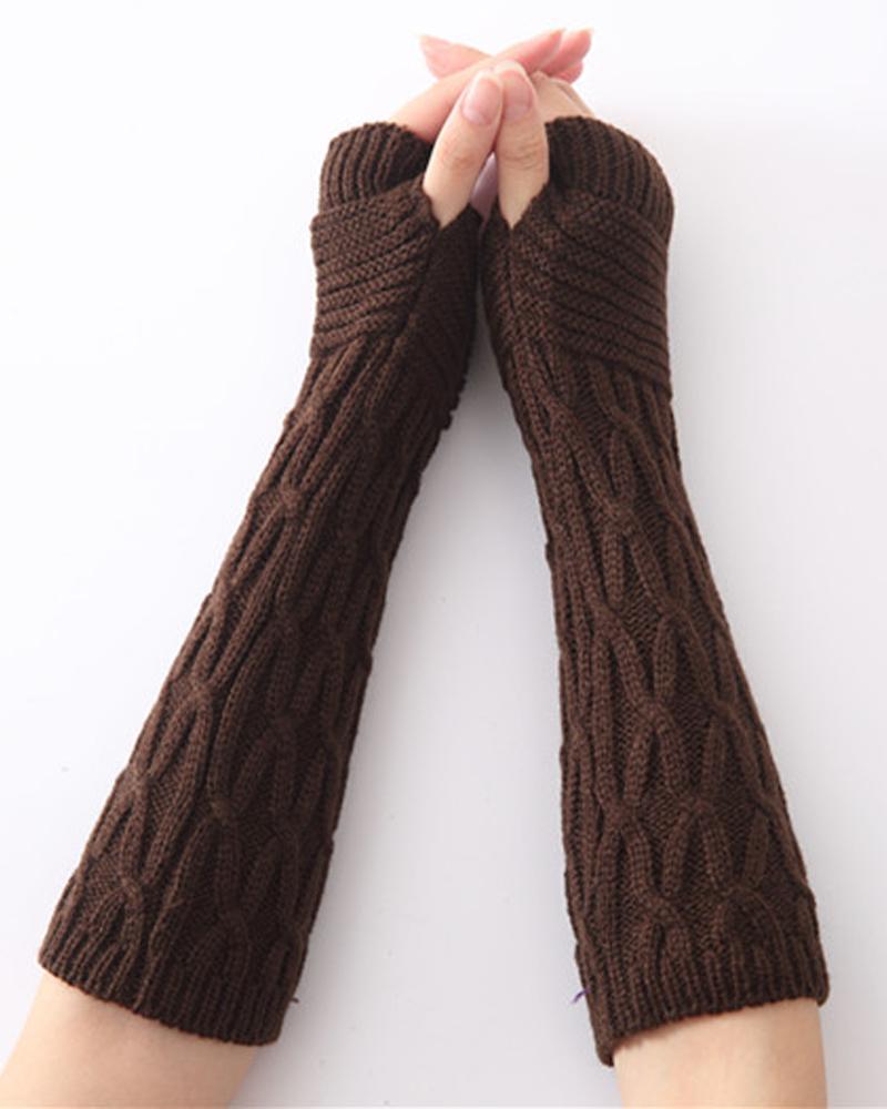 

1Pair Warm Cable Knit Fingerless Gloves, Coffee