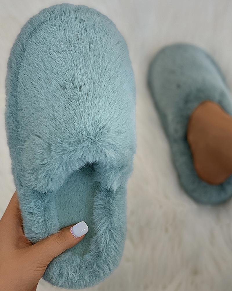 

Plain Close Toe Fluffy Slippers, Blue