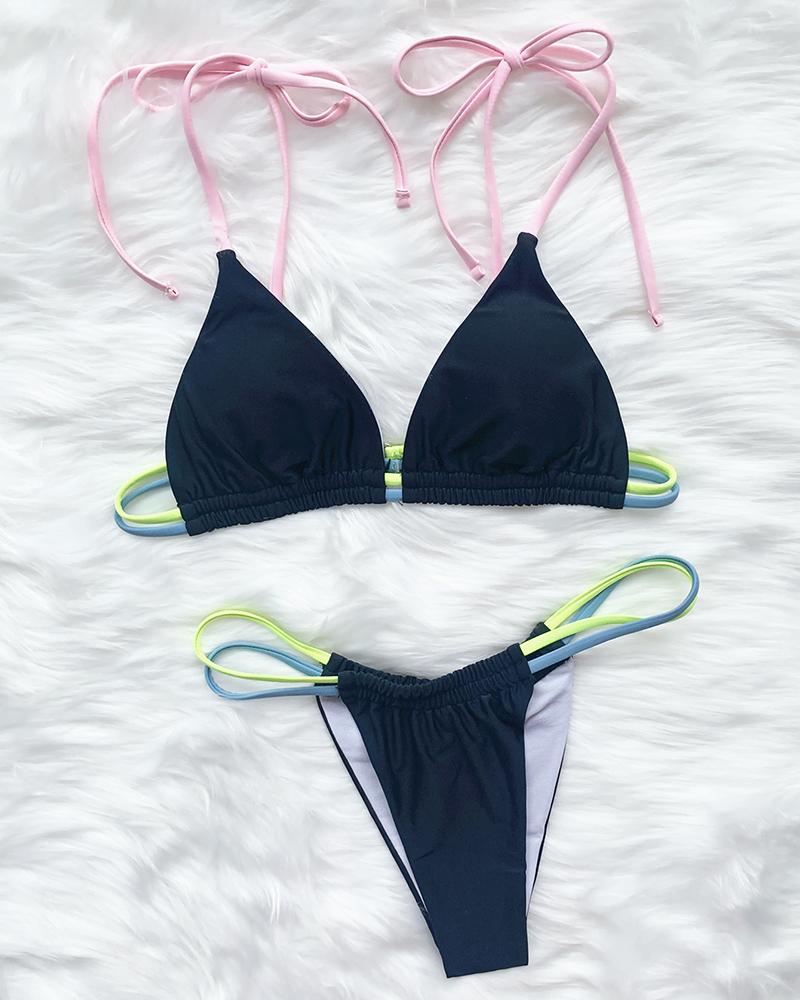 

Tied Detail Sleeveless Bikini Set, Black