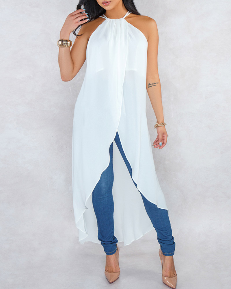 

Halter Ruched Asymmetrical Casual Dress, White