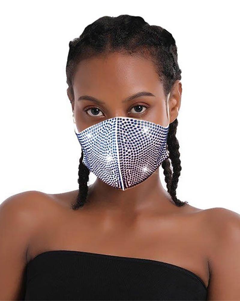 

Daisy Pattern Colorblock Bling Rhinestone Face Mask, Blue