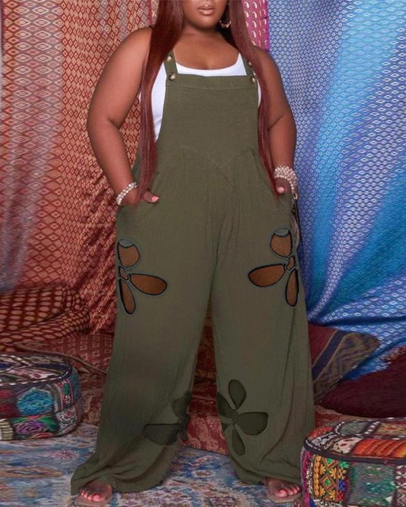 

Plus Size Cutout Wide Leg Suspender Jumpsuit, Green