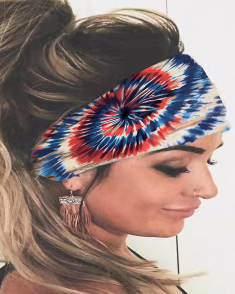 

Leopard Tie Dye Yoga Sports Headband, Blue