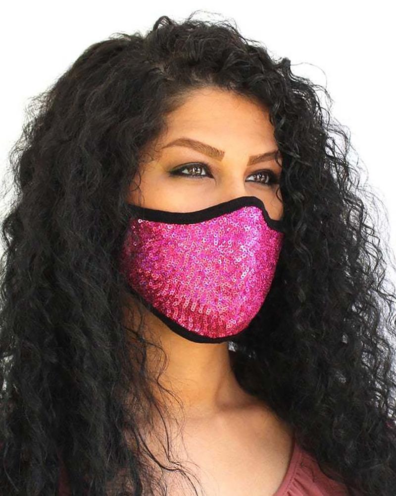 

Sequins Colorblock Breathable Face Mask, Hot pink